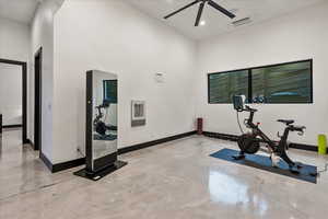 Workout room featuring water filler