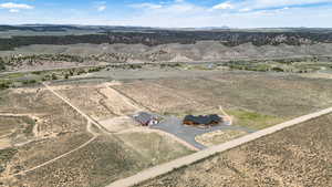 Overview of rural landscape with a desert landscape and mountains