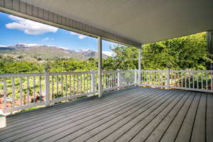 Wooden deck with a mountain view