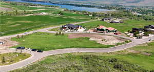 Aerial view of a nearby body of water