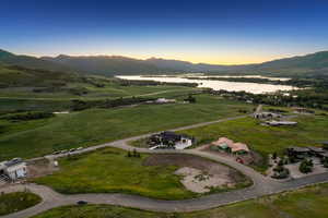 Aerial view at dusk of a mountain view