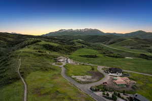 Aerial view at dusk of a mountain view