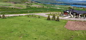 Bird's eye view of a water and mountain view