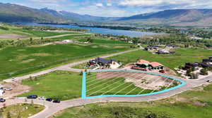 Aerial view of a water and mountain view