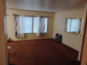Unfurnished room with dark colored carpet