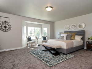 Bedroom with carpet floors and baseboards