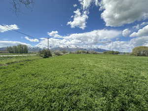 View of grassy yard with a view of countryside and a mountain view