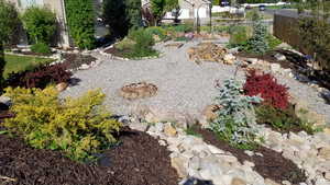 View of yard featuring firepit