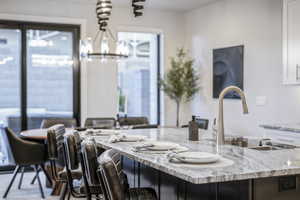 Dining room with a chandelier