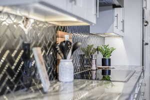 Detailed view of white cabinets