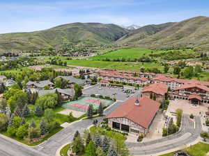 Aerial view of a mountain backdrop