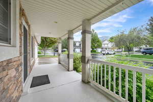 View of patio featuring a porch and a residential view