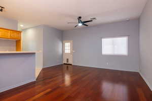 Dining area, living room, and kitchen
