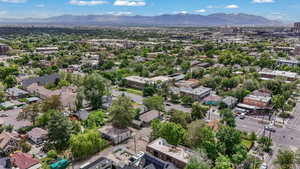Drone / aerial view of a mountain backdrop.