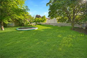View of yard featuring a trampoline