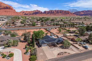 Aerial perspective of suburban area featuring mountains