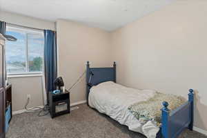 Bedroom with carpet flooring and baseboards