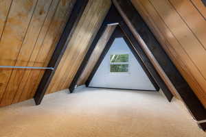 Additional living space featuring carpet floors and lofted ceiling