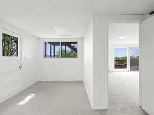Unfurnished room featuring carpet floors and plenty of natural light
