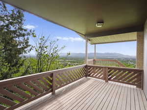 Wooden deck with a mountain view