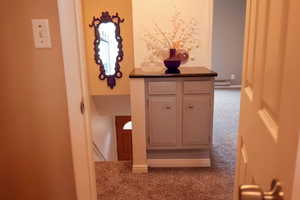 Hall featuring carpet flooring and a baseboard radiator