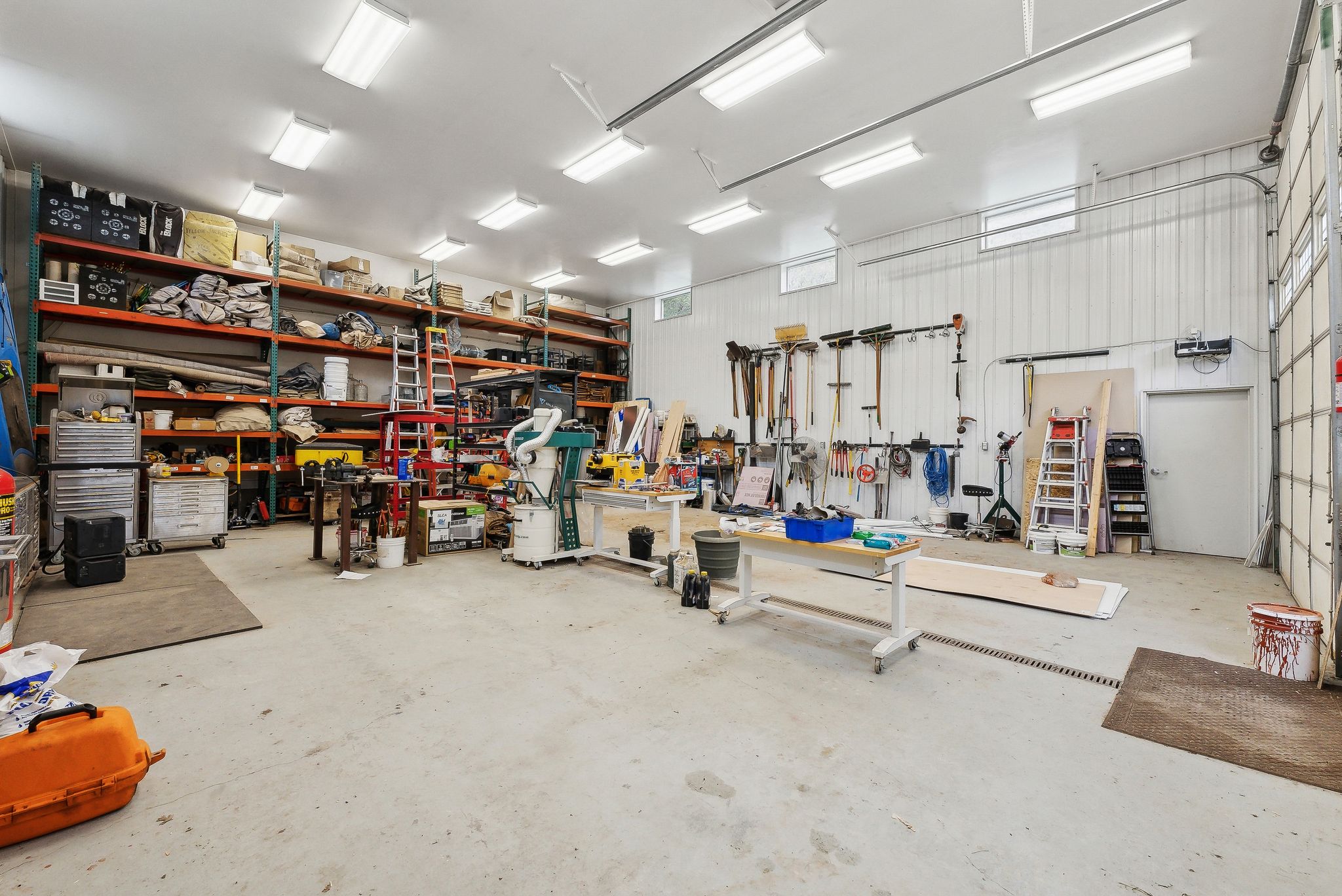 Garage with a workshop area