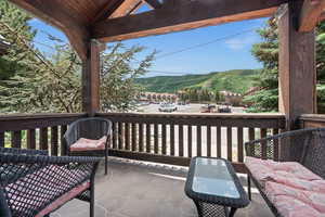 View of patio / terrace with a mountain view