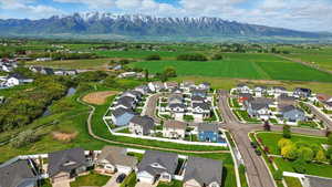 Aerial perspective of suburban area featuring mountains