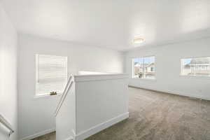 Spare room with baseboards and light carpet