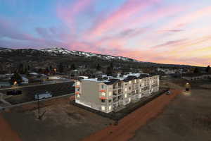 Aerial view at dusk of a mountain view