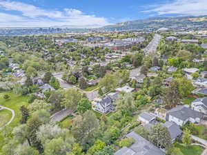 Drone / aerial view of a mountain backdrop