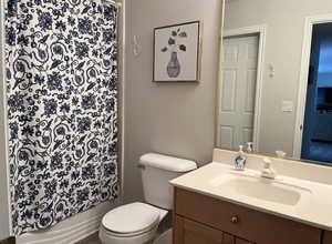 Full bathroom with toilet and vanity