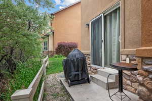 View of patio with area for grilling