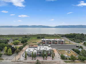 Drone / aerial view of a water and mountain view