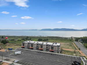 Drone / aerial view of a water and mountain view