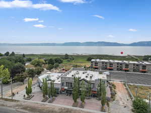 Bird's eye view of a water and mountain view