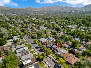 Drone / aerial view of a mountainous background