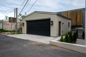 View of detached garage