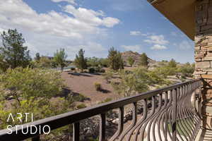 Balcony with a mountain view