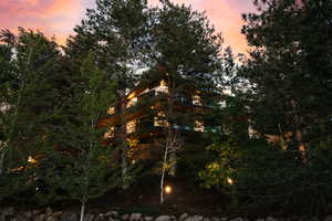 View of property exterior at dusk