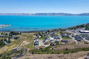 Aerial view of a water and mountain view