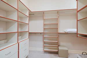 Walk in closet with light carpet
