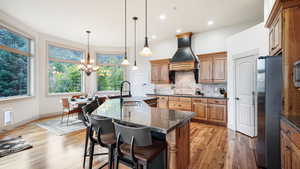 Kitchen featuring a sink, stainless steel appliances, light wood-type flooring, healthy amount of natural light, and recessed lighting