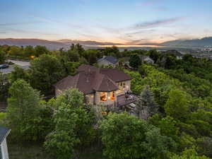 Aerial view at dusk of a mountain view