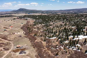 Aerial overview of property's location with mountains