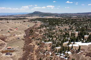 Aerial view of property's location featuring a mountain backdrop