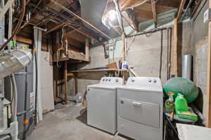 Unfinished below grade area with separate washer and dryer and secured water heater