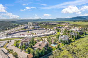 Drone / aerial view of a mountainous background