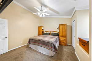 A charming built-in bench adds both function and style to the spacious master retreat.