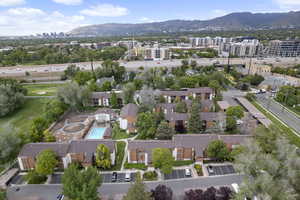 View of urban area with a mountain backdrop